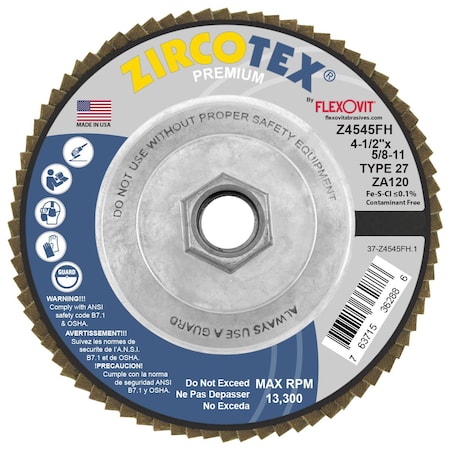 Flexovit FLAP DISC ZIRCOTEX 4-1/2inX5/8-11 Z4545FH